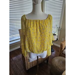 Banana Republic Yellow Floral Balloon Sleeve Blouse Women's Size S NWT